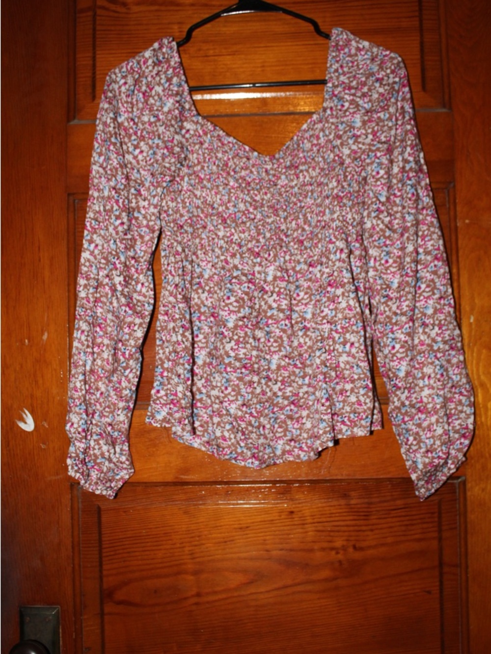 Pink Lily Pink Multi Floral Smocked Peasant Blouse